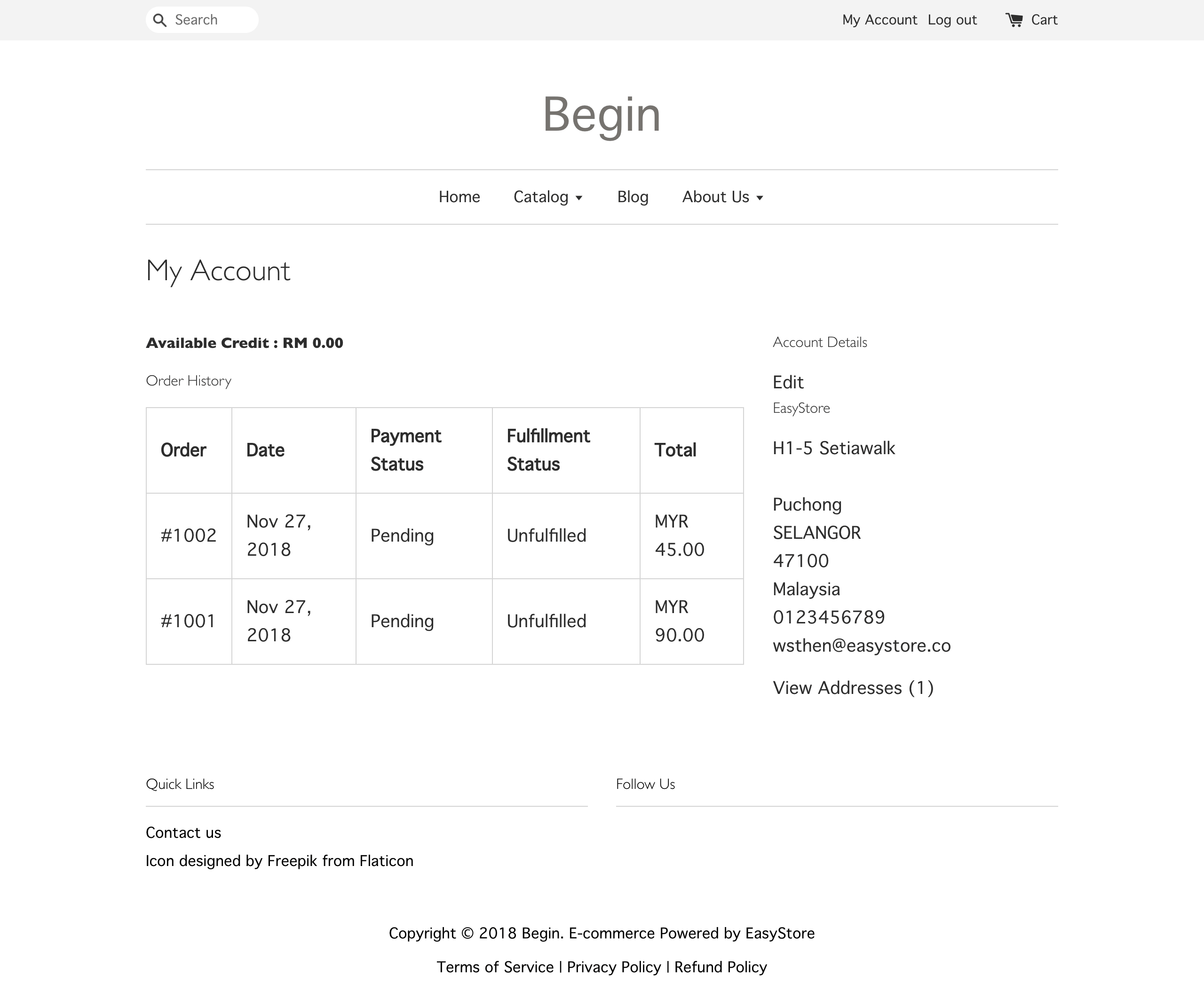 customer account